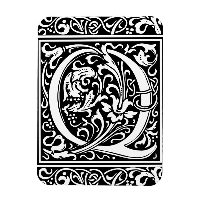 Ímã Letra Q Monograma Medieval Arte Nova (Vertical)