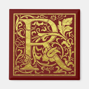 Imã Letra R Primeira Letra Faux Vermelho Dourado