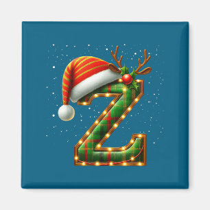 Imã Letra Z Natal Xadrez Chapéu do Papai Noel Monogram
