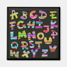Imã Letras alfabéticas padrões pretos coloridos parte