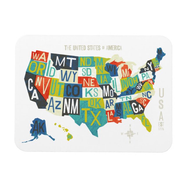 Ímã Letterpress USA Map (Horizontal)