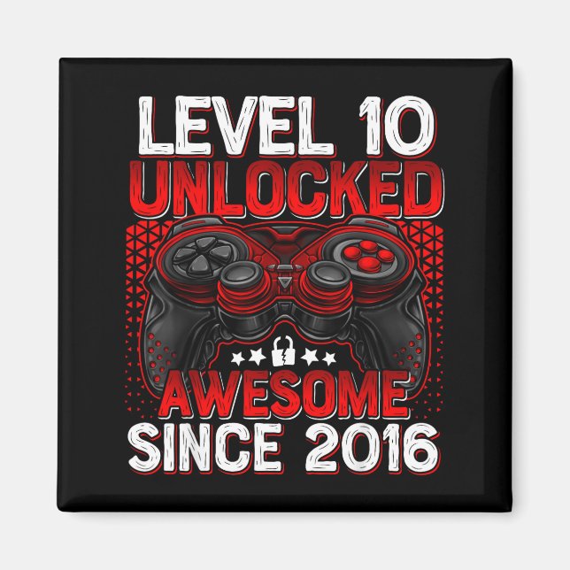 Imã Level 10 Unlocked 10 Year Old Boys 10th Birthday B (Frente)