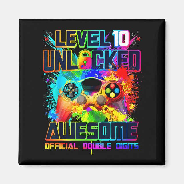 Imã Level 10 Unlocked Awesome Gaming Birthday Boy 10th (Frente)