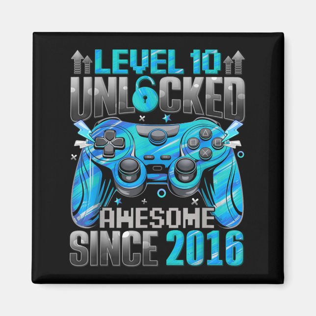 Imã Level 10 Unlocked Awesome Since 2016 10th Birthday (Frente)