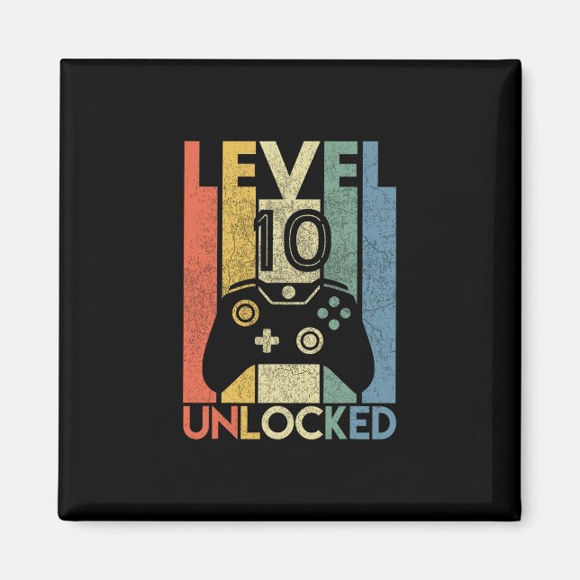 Imã Level 10 Unlocked Shirt Funny Video Gamer 10th Bir (Frente)