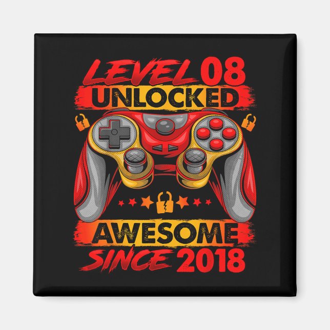 Imã Level 8 Unlocked 8 Year Old Boys 8th Birthday Boy  (Frente)
