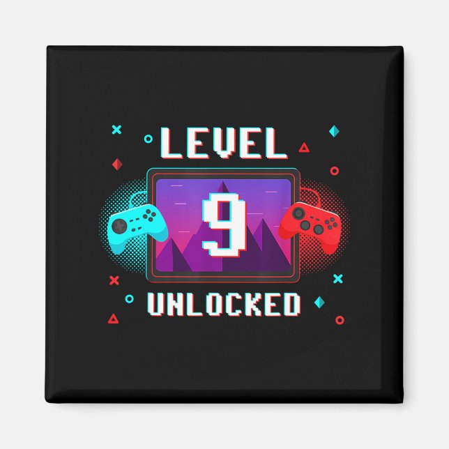 Imã Level 9 Unlocked Video Gamer Funny 9th Birthday Bo (Frente)