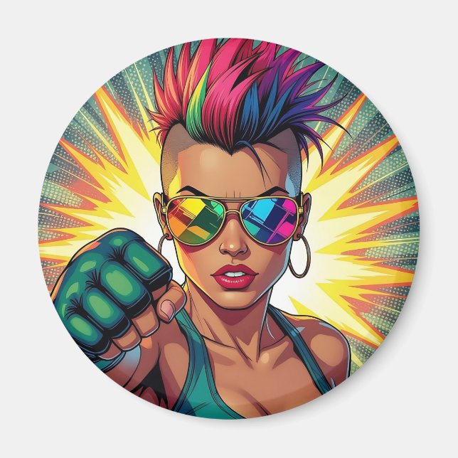 Imã LGBT Lésbica Mohawk Uppercut Pop Art (Frente)