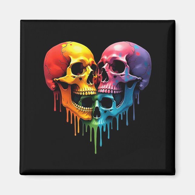 Imã Lgbt Pride Halloween Horror Skeleton Skull Rainbow (Frente)