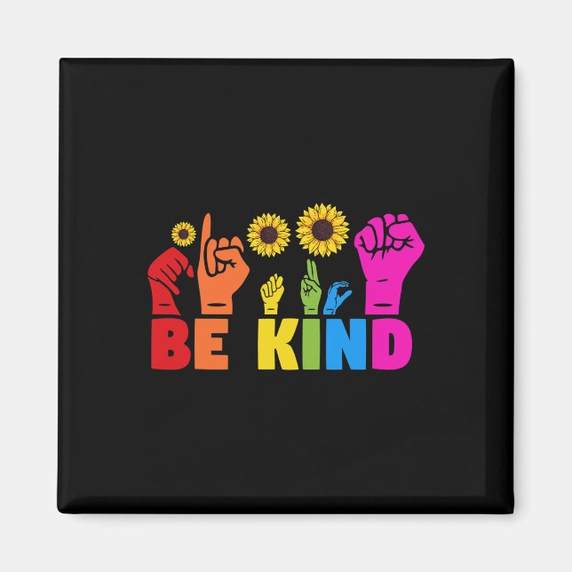 Imã LGBT Rainbow Pride Mont ASL Be Kind Hand Sinal L (Frente)