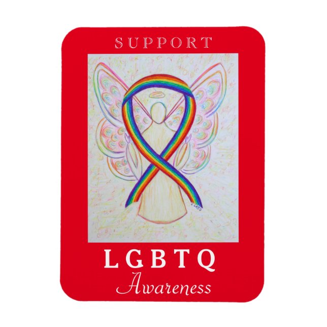 Ímã LGBTQ Arco-Íris Sensibilização Fita Anjo Magneta (Vertical)