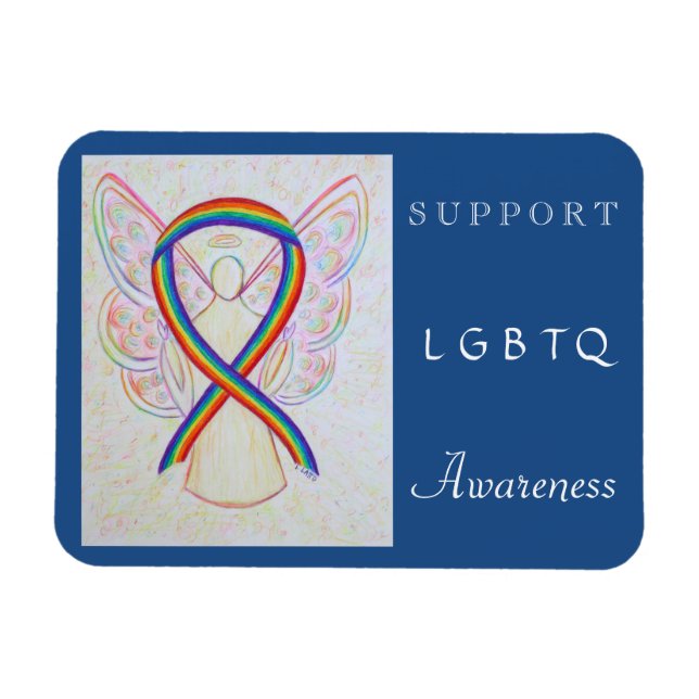 Ímã LGBTQ Arco-Íris Sensibilização Fita Anjo Magneta (Horizontal)
