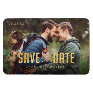 Ímã LGBTQ Simple Traditional Save the Date with Photo