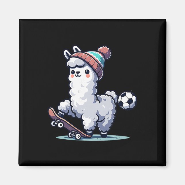 Imã Lhama Fofa Em Skate Com Boné Byll De Futebol  (Frente)