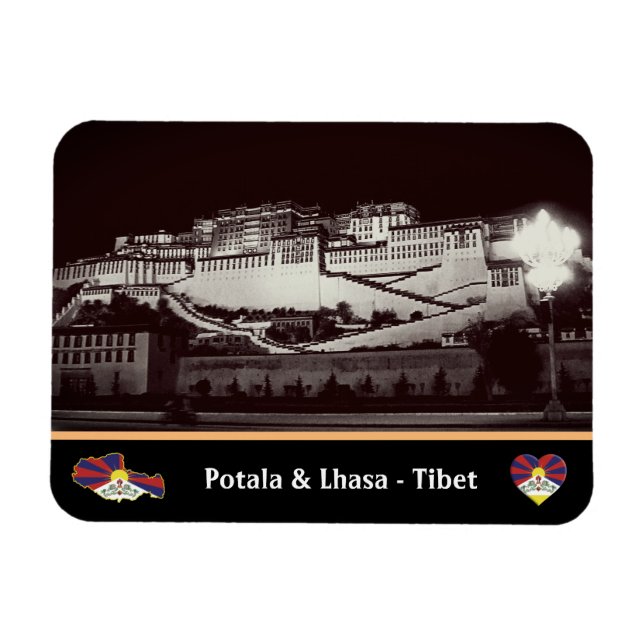 Ímã Lhasa à noite - Palácio de Potala, Tibete/vintage (Horizontal)