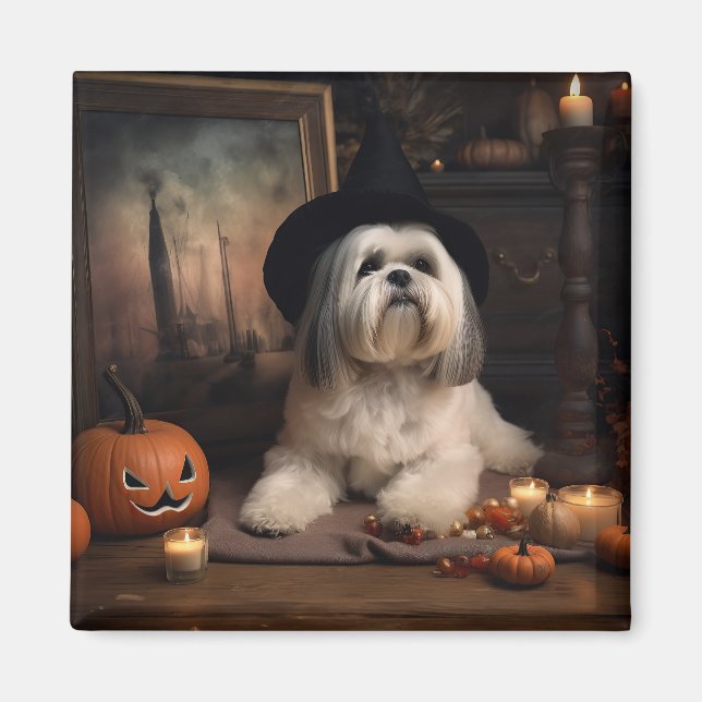 Imã Lhasa Apso Abóboras Halloween Assustador (Frente)
