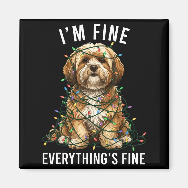 Imã Lhasa Apso Christmas I'm Fine Everything Is Fine  (Frente)