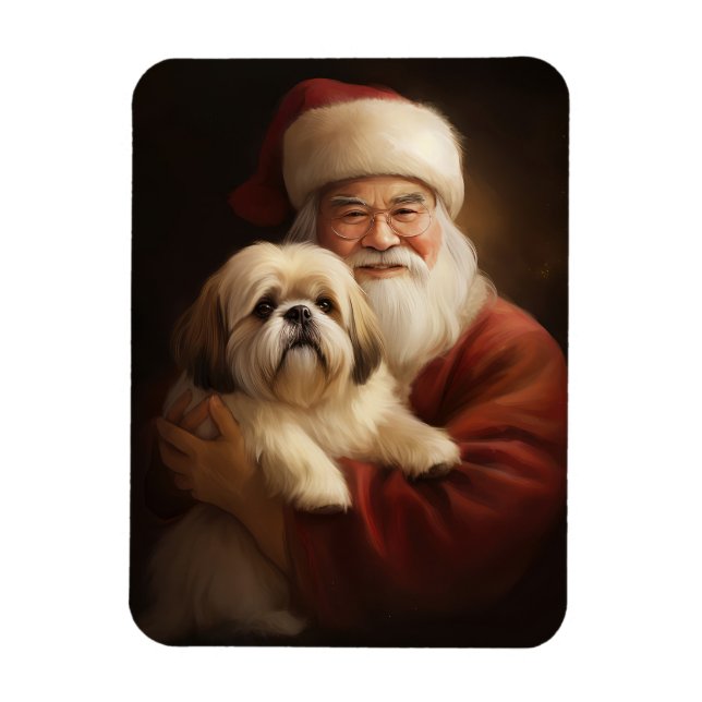 Ímã Lhasa Apso Com Papai Noel Natal Festivo (Vertical)