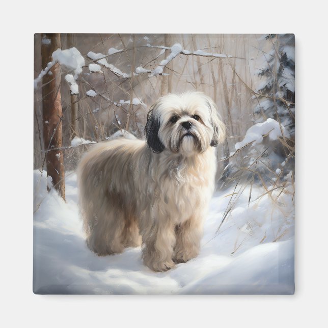 Imã Lhasa Apso Deixe Nevar Natal  (Frente)