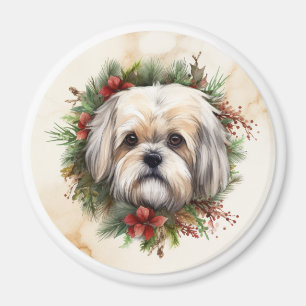 Imã Lhasa Apso Grinalda de Natal Cachorrinho Festivo