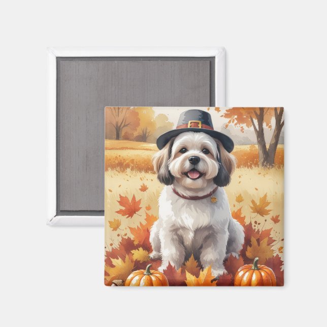Imã Lhasa Apso Na Arte De Ação De Graças Das Folhas De (Front/Back)