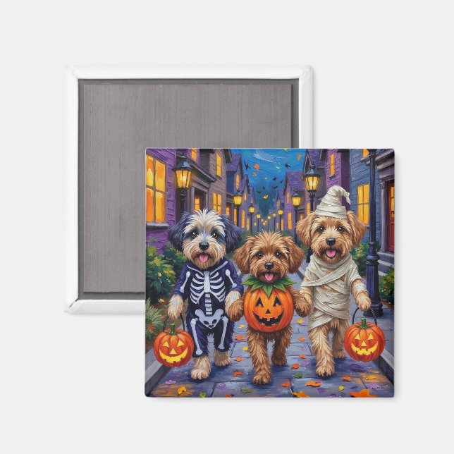 Imã Lhasa Apso Pedindo Doces com Fantasias de Hallowee (Front/Back)