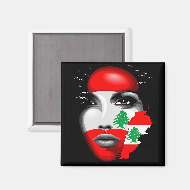 Imã Líbano Flag e Map no rosto da menina (Front/Back)
