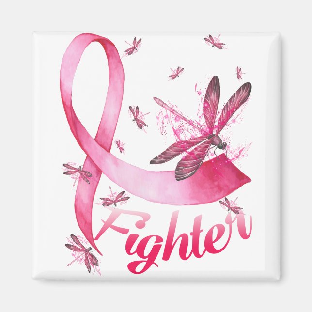 Imã Libélula Lutadora Fita Rosa Câncer de Mama (Frente)