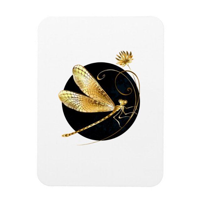 Ímã libélula ouro em círculo preto (Vertical)