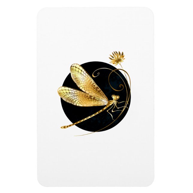Ímã libélula ouro em círculo preto (Vertical)