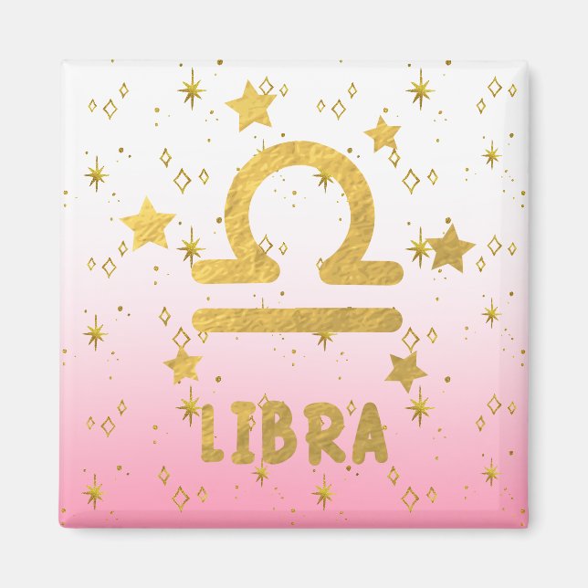 Imã Libra Zodiac Rosa e Dourado Magnet (Frente)