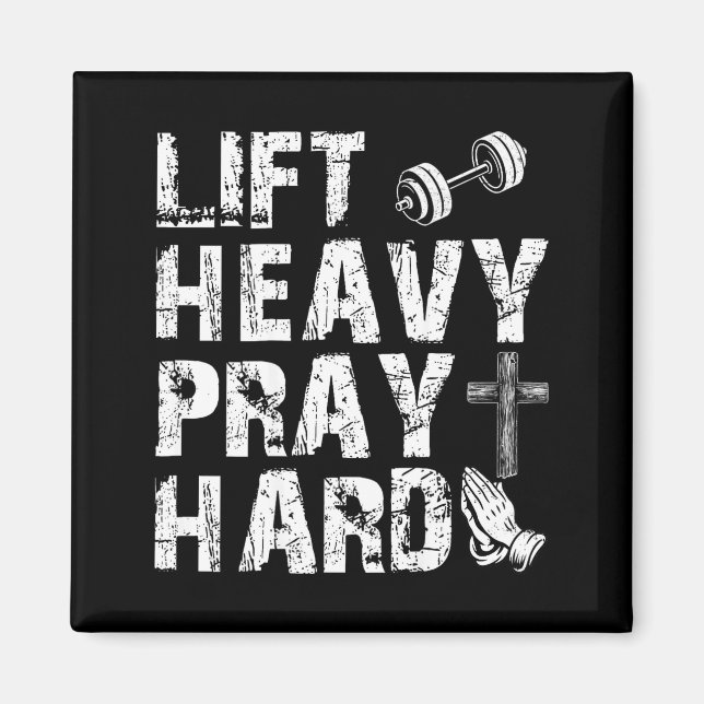 Imã Lift Heavy Pray Hard Gym Workout Christian Gift On (Frente)
