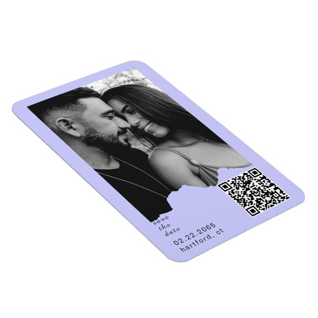 Ímã Light Periwinkle Couple Photo QR Code Wedding  (Lado Direito)