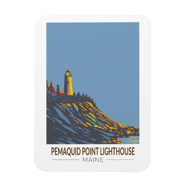 Ímã Lighthouse Maine Viagem Art Vintage (Vertical)