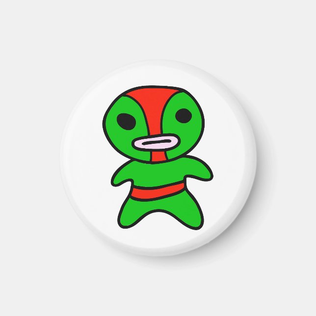 Imã Li'l Lucha Libre Wrestler Magnet (Verde-Vermelho) (Frente)