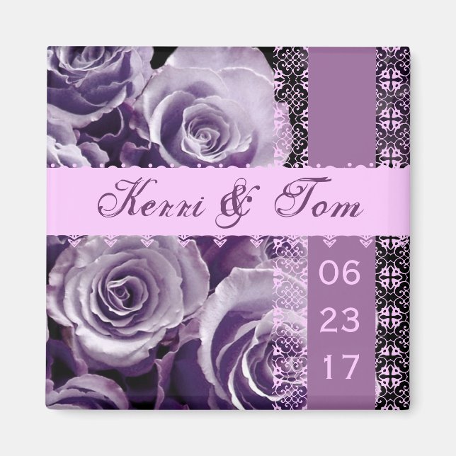 Imã Lilac Purple Wedding Rose Bouquet com Lace (Frente)