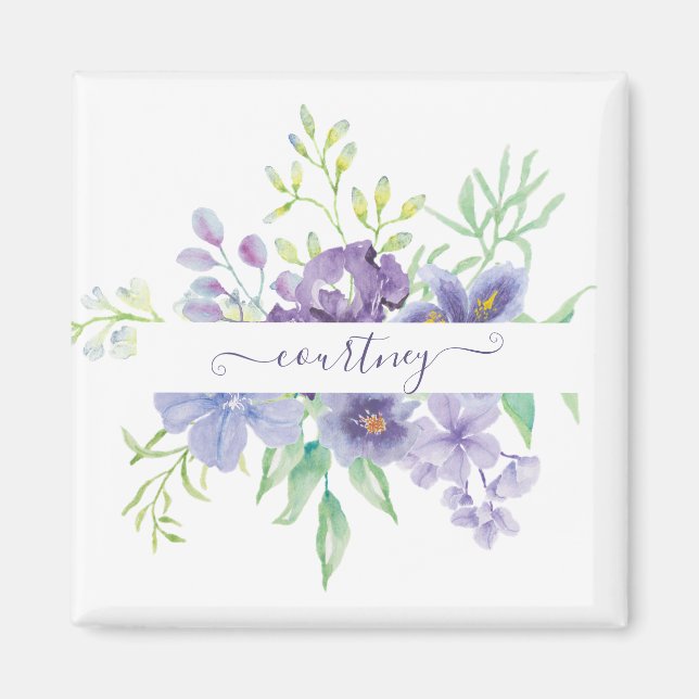 Imã Lilás floral personalizado aquarela (Frente)