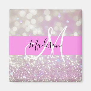 Imã Lilás Girly Brilho Glitter Faíscas Monograma Nome