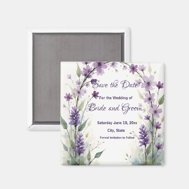 Imã Lilás Lavanda Floral Salvar a Data (Front/Back)