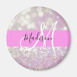 Imã Lilás Menina Brilho Glitter Faíscas Monograma Nome