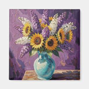 Imã Lilases e Girassóis Design Botânico