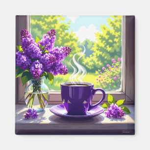 Imã Lilases Roxos bonito e Café