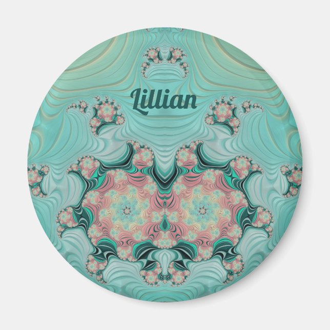 Imã LILLIAN ~ Pastel rosa e verde ~ Design estonteante (Frente)