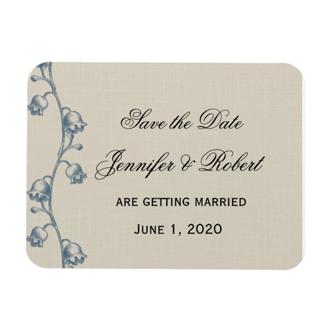 Ímã Lily do Vale em Ecru Linen Salve a Data (Horizontal)