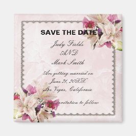 Imã Lily Floral Pink Marble Casamento Salva A Data