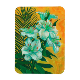 Ímã Lily Flower & Palm Leaf Floral Art Painting
