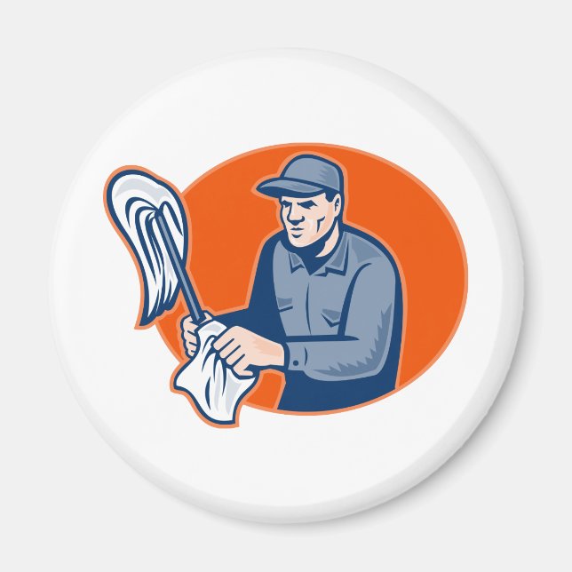 Imã Limpeza De Janitor Com Retro De Limpeza De Mop (Frente)