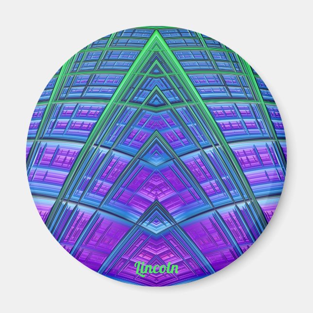 Imã LINCOLN ~Azul, Verde e Puro ~Abstrato Fractal (Frente)