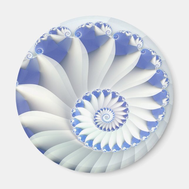 Imã Linda Arte Fractal de Shell Azul e Branco (Frente)