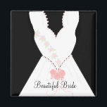 Imã Linda dama de casamento nobre<br><div class="desc">Um lindo vestido branco com delicado design floral rosa e um buquê rosa. Diz que "bela noiva" pode ser mudada se assim o desejar.</div>